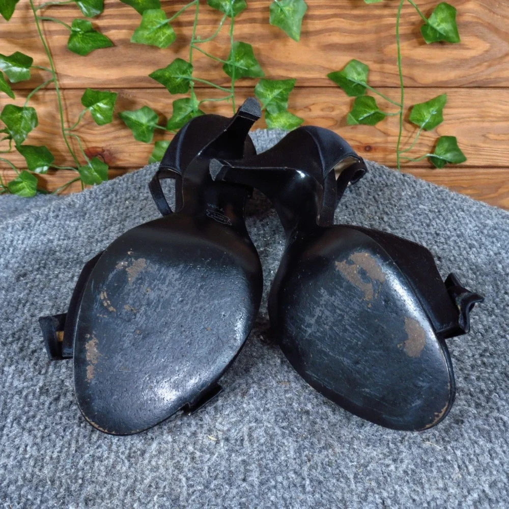 BP Platinum Women Evening Sandal Heels Size 7.5 Formal Wedding Black‎ Satin